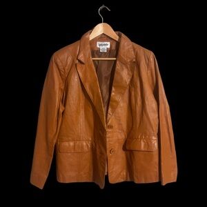 Vintage Retro Bagatelle Classic Tan 100% Leather Lined Short Blazer Size 14P